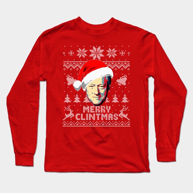 Bill Clinton Merry Clintmas Long Sleeve T-Shirt by Nerd_art